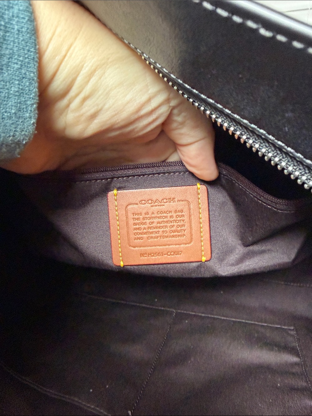 Coach Black Leather Butterfly-Embroidered Tote - Picture 6 of 8